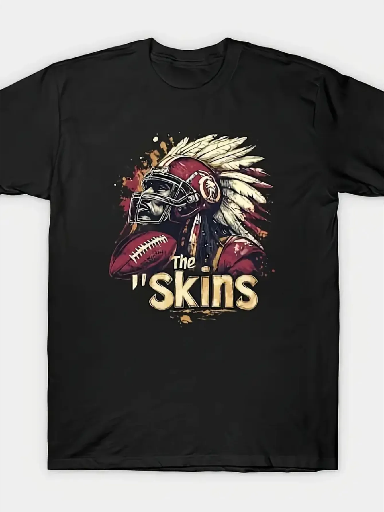 

Men's Retro Washington Skins Football T-Shirt - Black Cotton Knit, Round Neck, All-Season Sports Fan Apparel with Vibrant