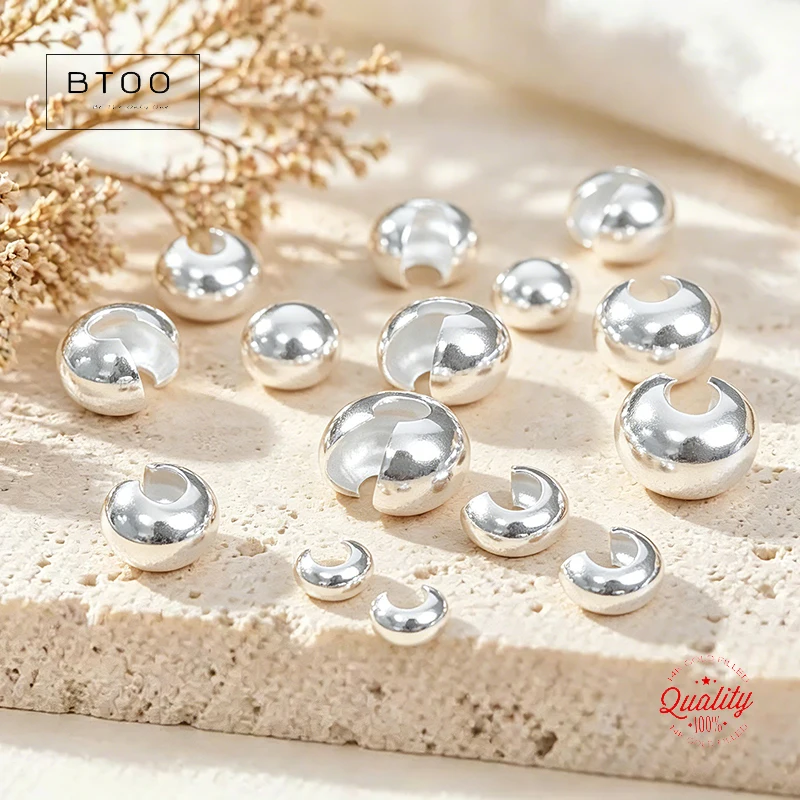 Real 925 Sterling Silver End Beads Silver Crimp Cover Jewelry Making Handmde DIY Accessories Silver Jewelry Findings Seed Beads