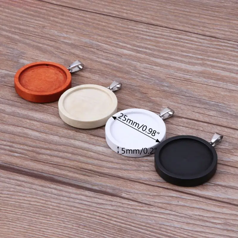 Blank Base Bezel Pendant Trays Round 25mm Wooden Trays for DIY Craft