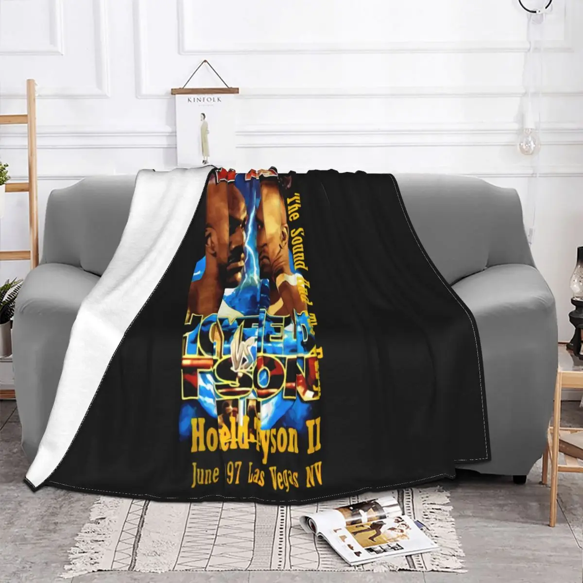 Vintage 90S Wba Holyfield Vs Tyson Ii Black Mens Reprint Ta19060 Hipster Slim Fit Cartoon Character Throw Blanket