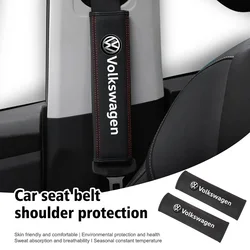 2Pcs Car Seat Belt Leather Safety Belt Shoulder Cover For Volkswagen VW Rline R Line Badge Golf POLO Car Accessories