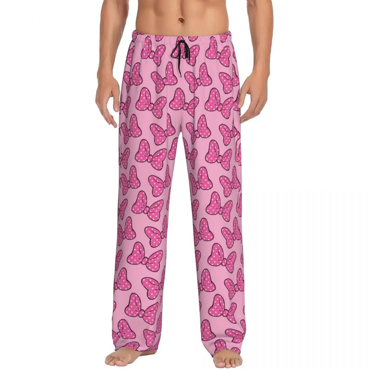 Custom Cartoon Mickey Mouse Red Pink Pajama Pants Men's Polka Dot Bow Mouse Lounge Sleep Stretch Sleepwear Bottoms with Pockets