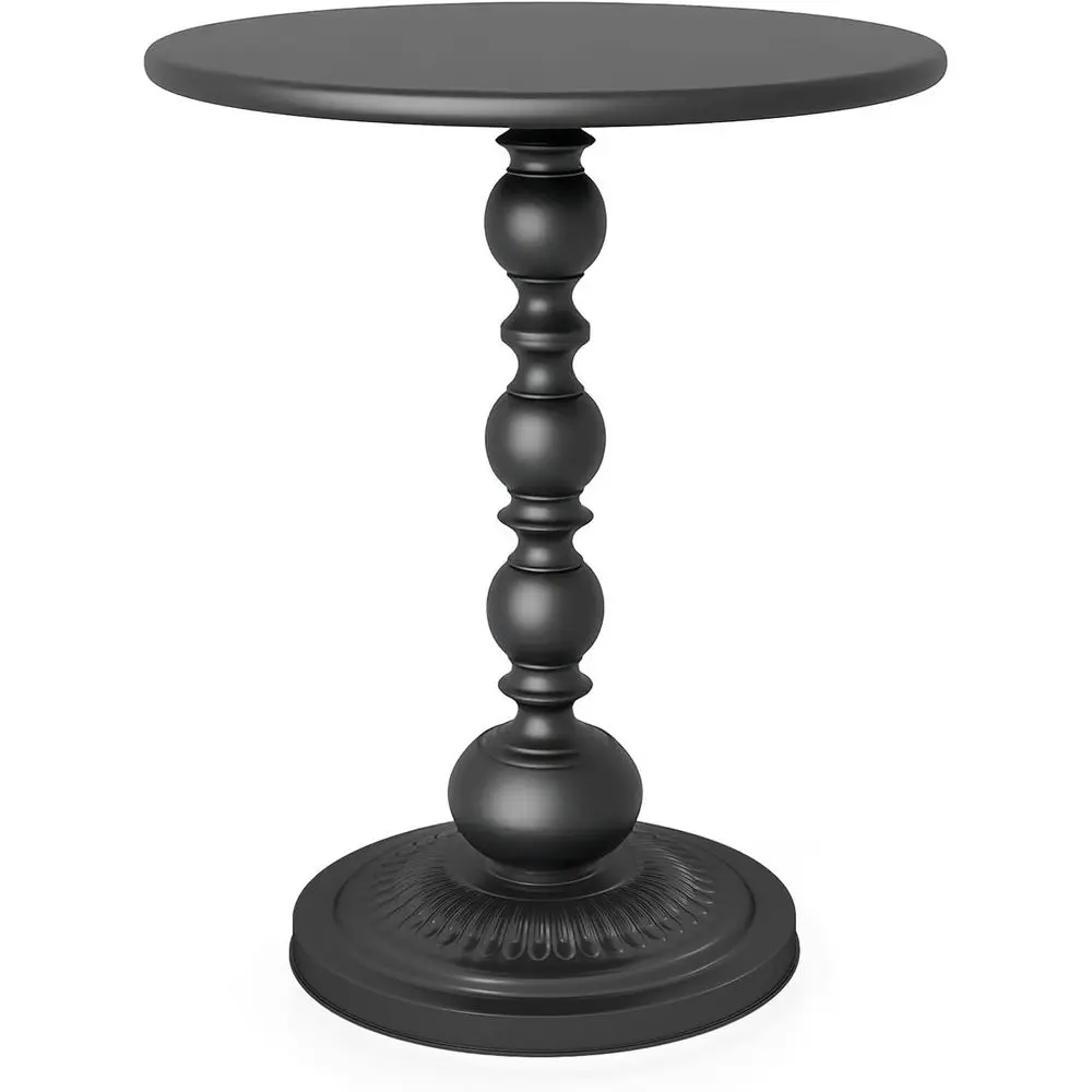 Metal Small End Table, Vintage Matte Black Round Side Table Nightstand or Bed, Small Accent Pedestal Table for Living Room, Bedr