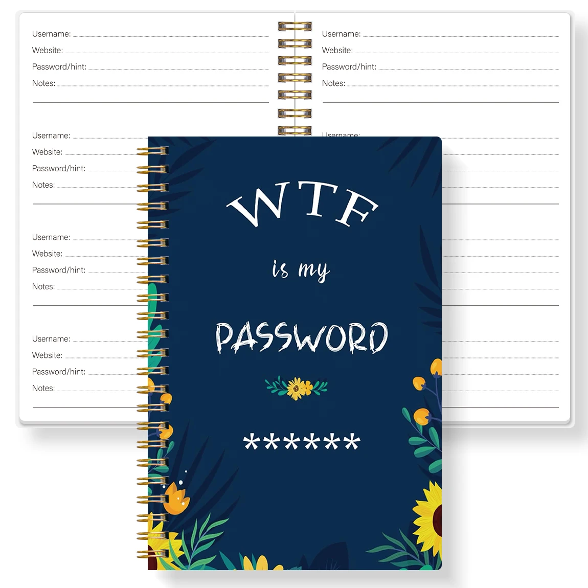 A5 كتاب كلمة المرور WTF غطاء مضحك منظم كلمة المرور دفتر سجل حلزوني لإدارة كلمة المرور على موقع Username #5