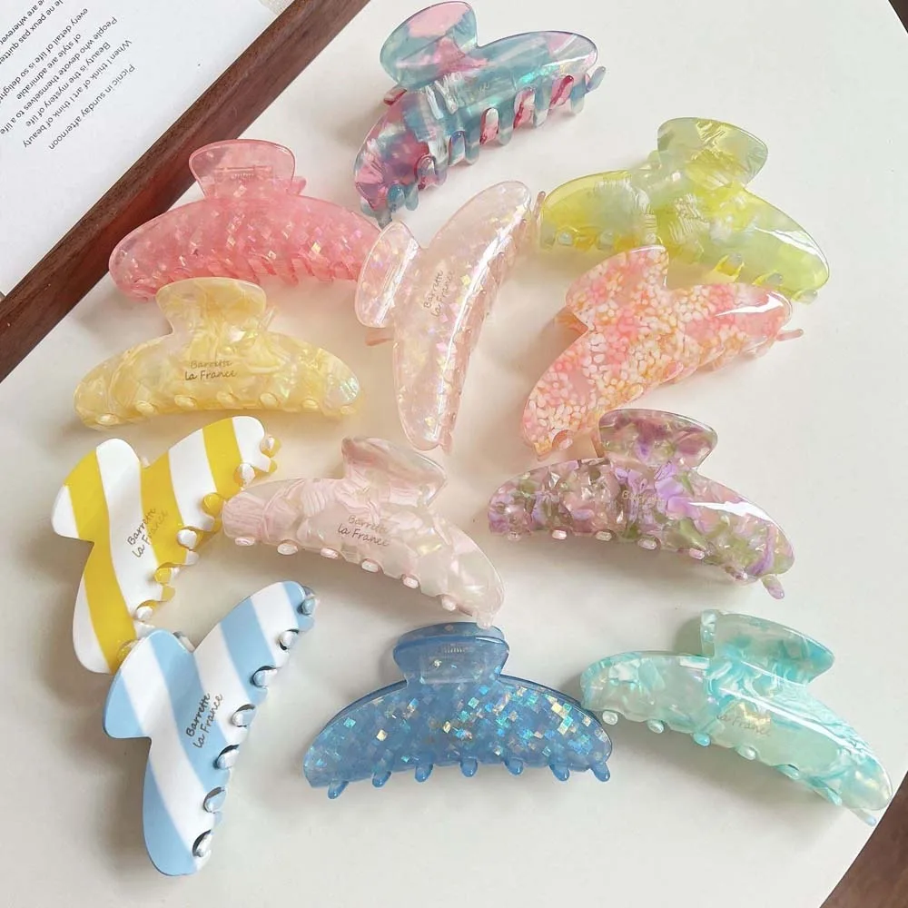 

Gift Elegant Acetic Acid Hair Claw Acrylic Plaid Gradient Shark Clip Contrast Color Korean Style Women Hair Accessories Girls