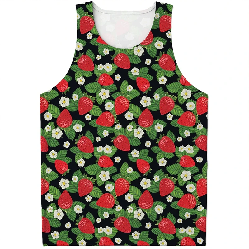 Tropical Fruits 3D Printed Tank Top Strawberry Pattern Sleeveless Vest Mens Shirts Harajuku Streetwear GYM Tees Tops Clothing