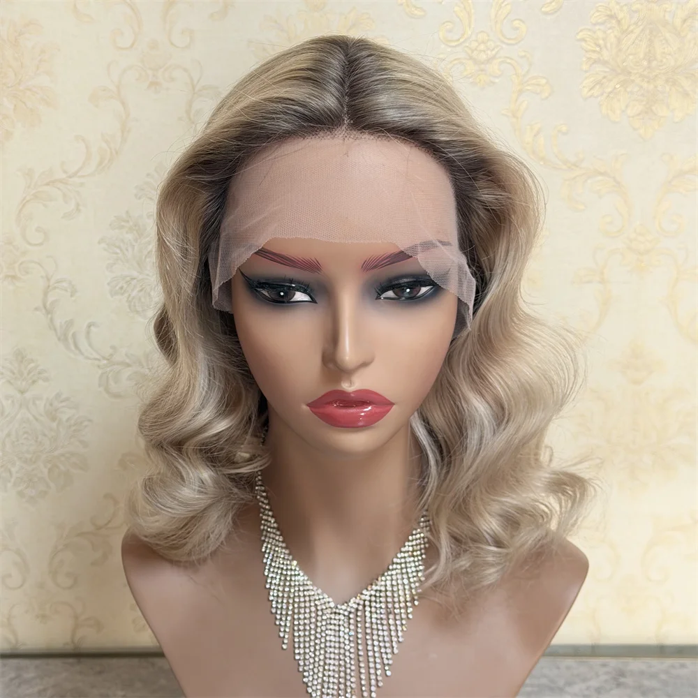

Blonde Human Hair Wig Stock Cheap Virgin Lace Frontal Wigs 13x2 HD Lace 14Inch Short Wavy Brazilian Virgin Hair Wigs for Women