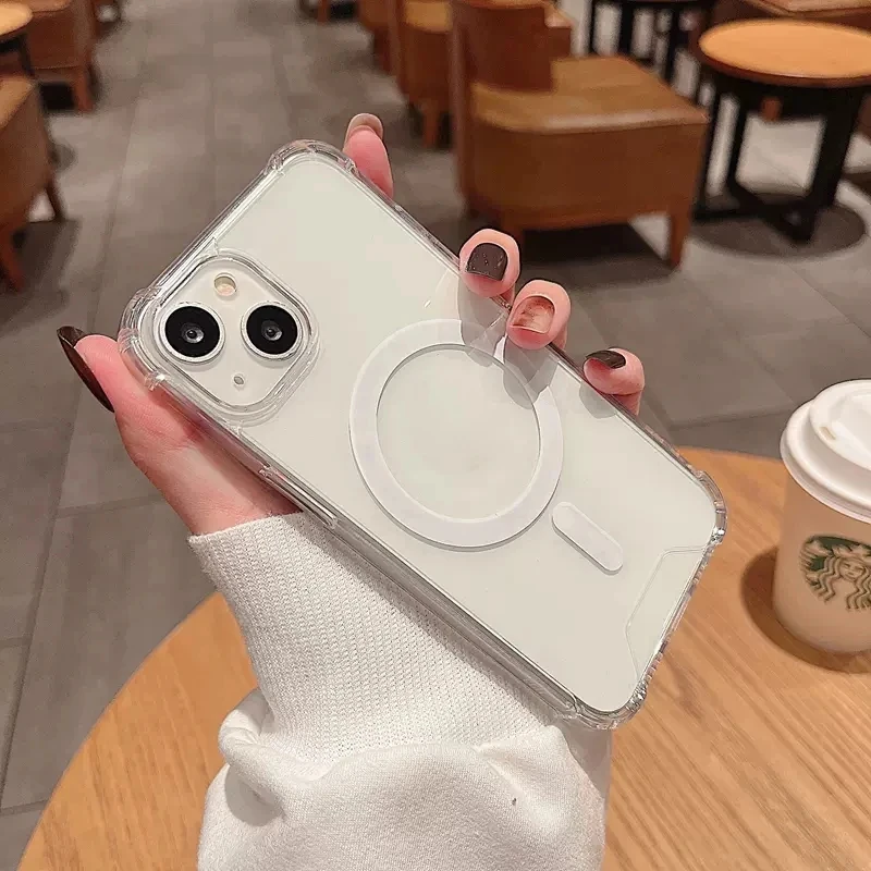 Fashion Transparent Magnetic For Magsafe Wireless Charge Cases For iPhone 16 15 14 13 12 11 Pro Max Shockproof Cover Accessories - náhled 6