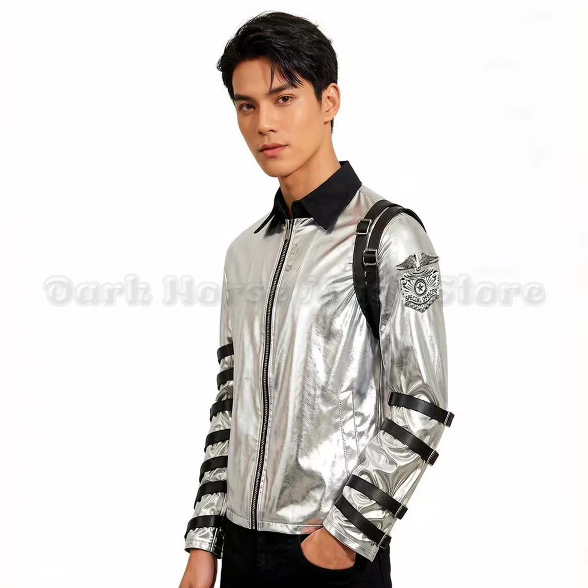 Impersonator Michael Jackson Costumes Jacket BAD tour Silver Bodysuit Jacket Outerwear for Collection Halloween Punk Style Coat - view 6