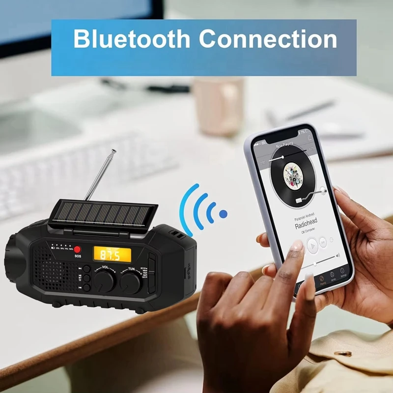 Rádio de emergência rádio de emergência, alto-falante bluetooth, manivela solar portátil rádio am/fm para sobrevivência, usb
