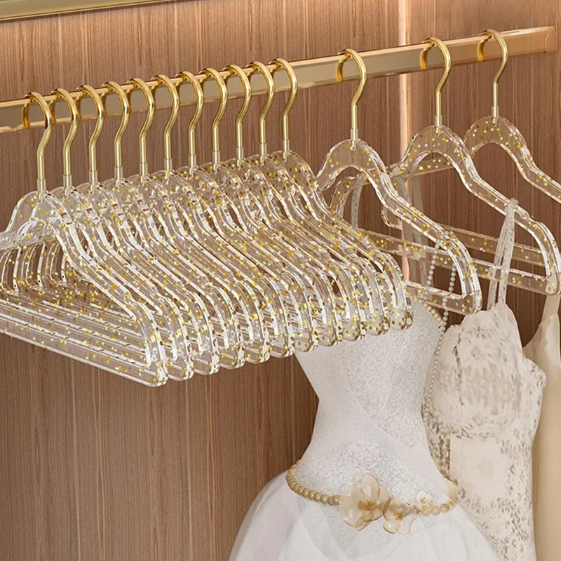 1PC Acrylic Hanger Clothing Organizer Wardrobe Pants Coat Hanger Drying Rack Transparent Gold Hook Adult Coat Hanger