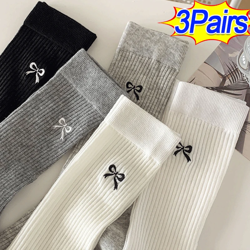 

3Pairs Lolita Medium Tube Socks Bow Lace Sock Cotton Ultrathin Japanese College Style Princess Socks Sweet JK Breathable Hosiery