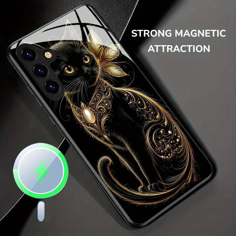 

A New Stylish Magnetic Tempered Glass Phone Case Featuring a Cat for Samsung Galaxy Note20/S20/S21/S22/S23/S24/S25/ Plus Ultra