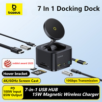 Baseus 7-in-1 USB C HUB HDMI 4K@60Hz with Qi2 Wireless Charger for iPhone USB 3.2 PD 100W Fast Charging Type-C Docking Station