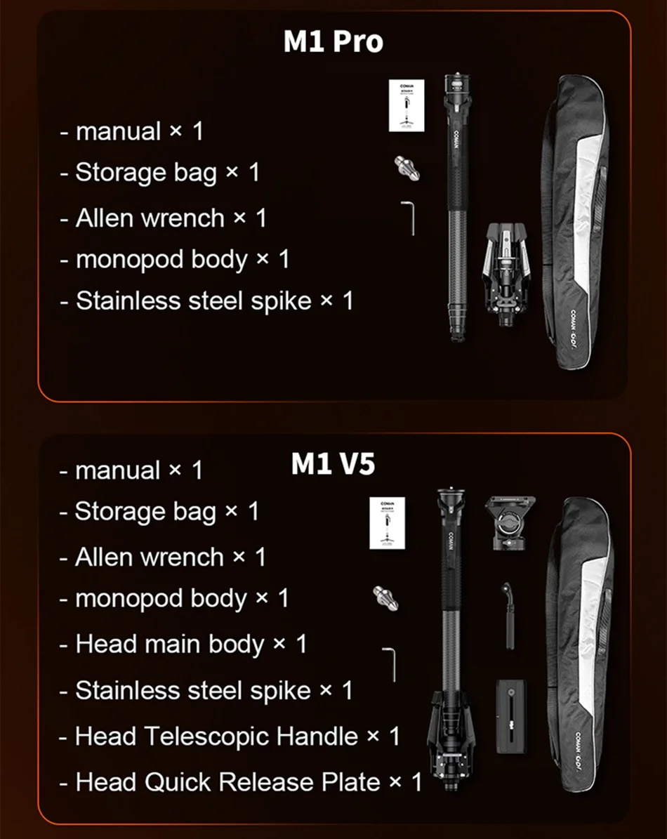 COMAN M1S Carbonfaser-Einbeinstativ Leichtgewichtige Schnellwechselplatte DSLR-Kamera Reisestativ Ein-Klick-Hebesystem – Detail 18