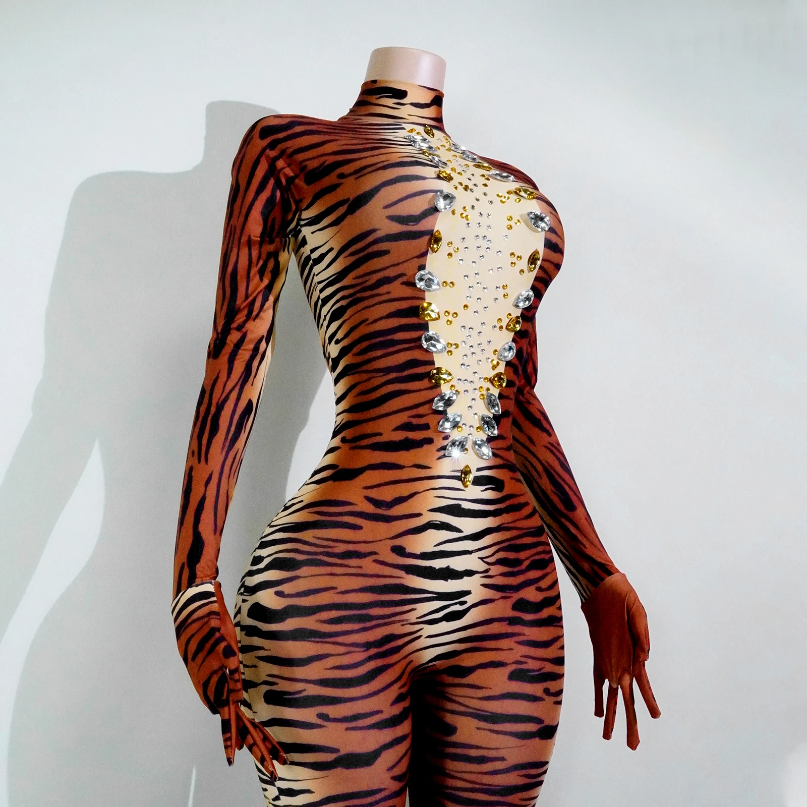 المرأة ليوبارد طباعة مثير ثوب بودي كون بار ملهى ليلي المغني راقصة فاخرة الماس مرحلة الأداء راقصة الزي سحب الملكة #4