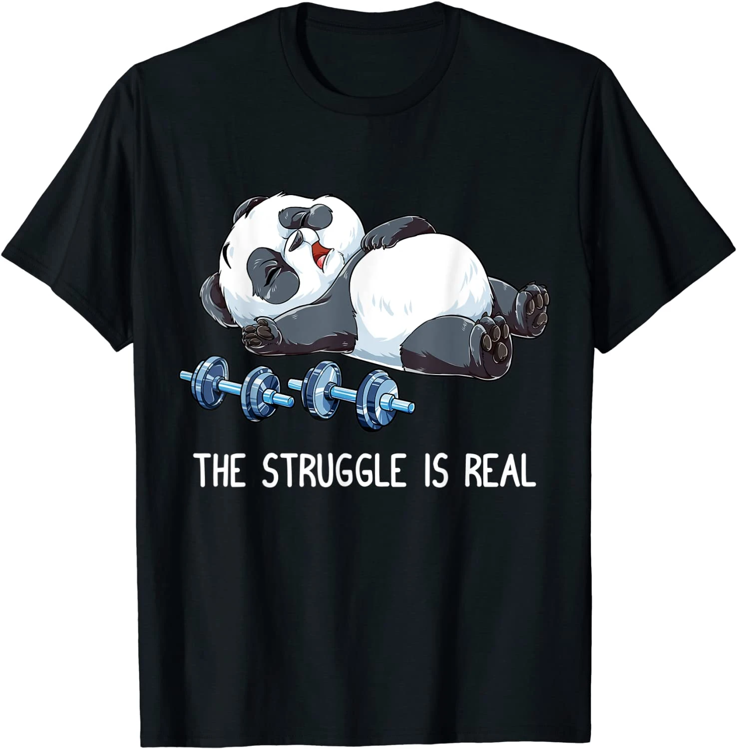 Panda The Struggle Is Real Weightlifting Fitness Gym Funny Summer Cotton O-neck T-Shirt