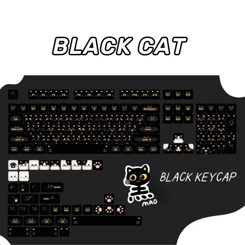 Imagem -05 - Gato Preto Cabeça Mao Cartoon Keycap Grupo Bonito Pet Gato e Cão Padrão Pbt Teclado Mecânico Faça Você Mesmo Presente de Ano Novo