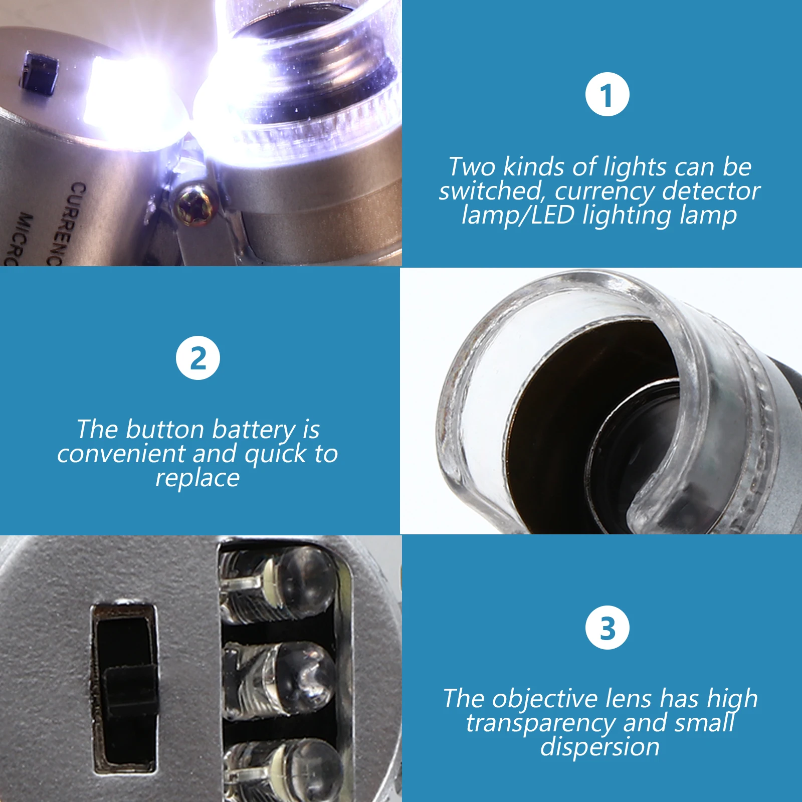 

1Set 60X Portable Led Magnifier Loupe Microscope For Jewelry Coins Stamps Appraisal Detection Identification Handheld Durable