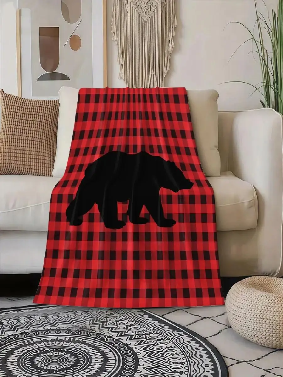 pc Polar Bear Plaid Print Flannel Blanket  Soft AllSeason Cozy Throw for Home Camping  Travel Contemporary Style with Red