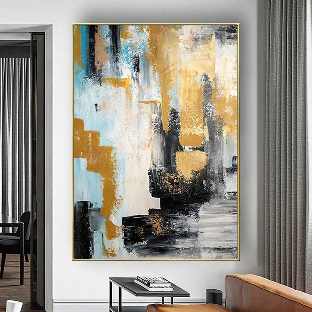 

100% Handpainted Gold Foil Canvas Picture Thick Texture Large Abstract Wall Art Image Home Golden Oil Painting Decor Living Room