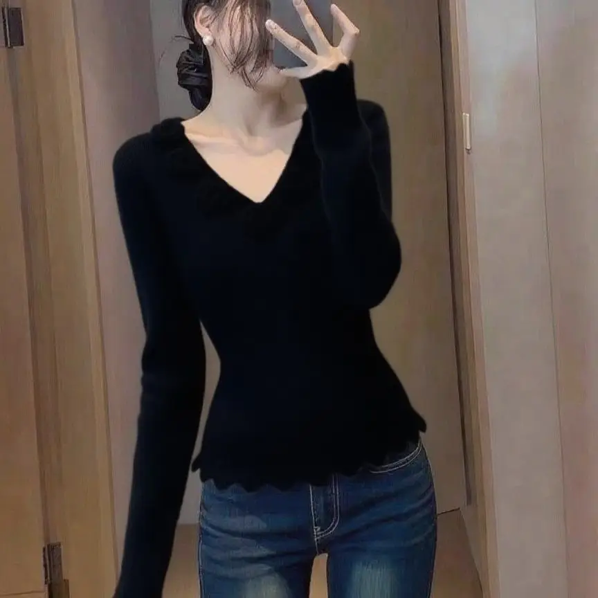 Französisch Hochwertige Pullover Frauen Frühling Herbst Neue Mantel Sanfte V-ausschnitt Pullover Dreidimensionale Blume Strickwaren Damen Top