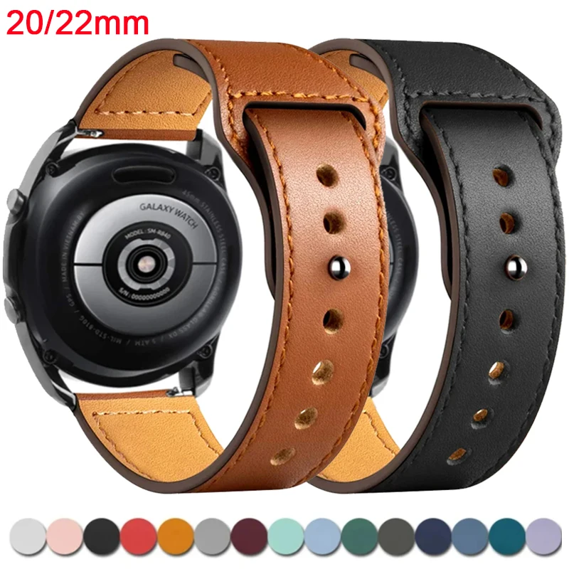 20mm 22mm Leather Strap for Samsung Galaxy Watch 6/5/pro/4/Classic/Active 2 Bracelet for Huawei GT 2/Amazfit 4Pro/3/2 Mini Band