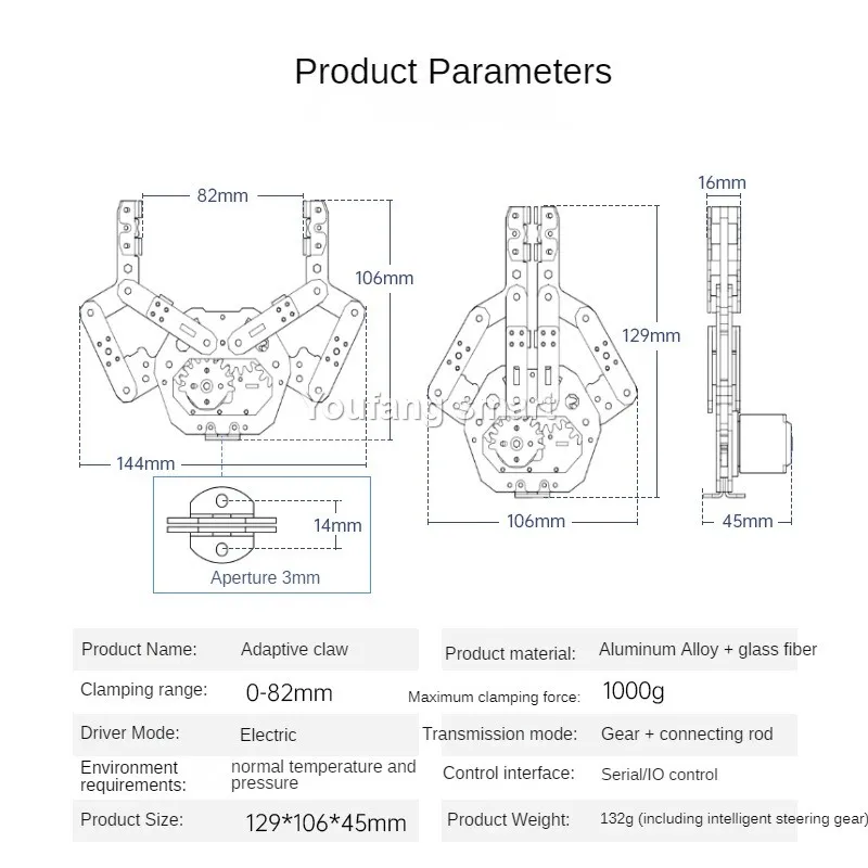 1Kg Load Adaptive Manipulator Claw 82mm Opening Flexible Servo Gripper FOR Manipulator Robot Arm DIY Kit Drone Servo Accessories