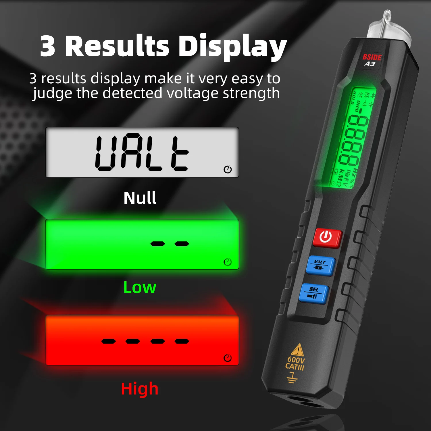 BSIDE A3 Mini Non-Contact Voltage Tester Digital AC/DC Voltage Detectors True RMS Smart Multimeter Capacitance Temp Ohm Diode Hz