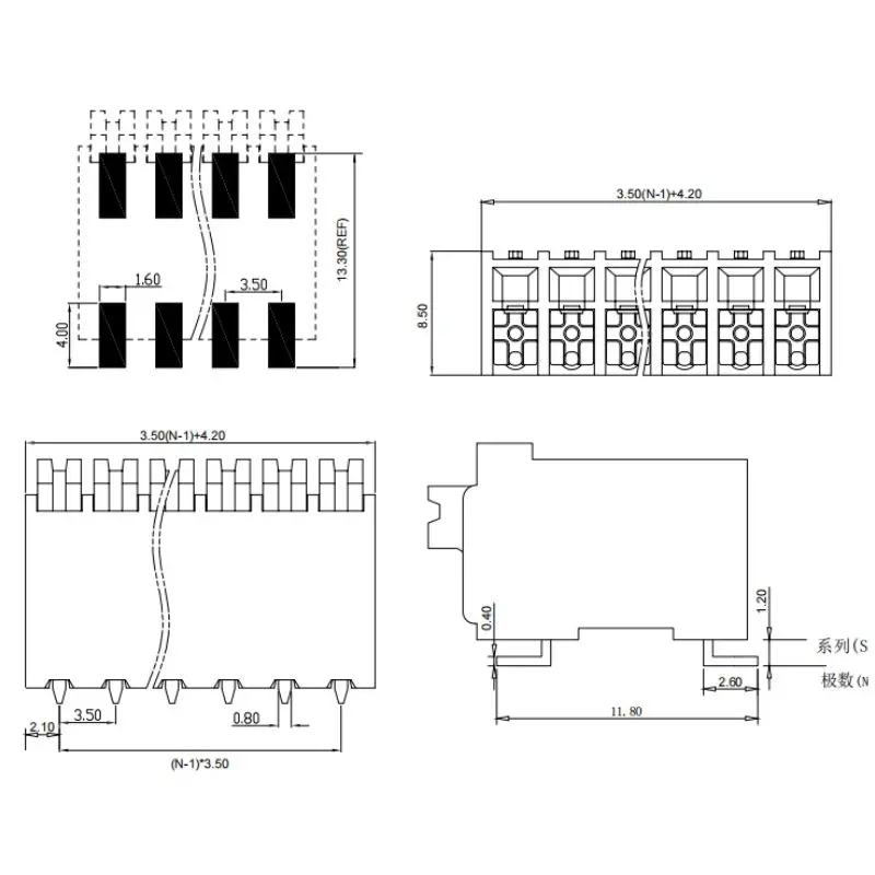25pcs/50pcs KF2035R-3.5mm Double Row Pin Screwless Spring PCB Terminal Block Wire Connector