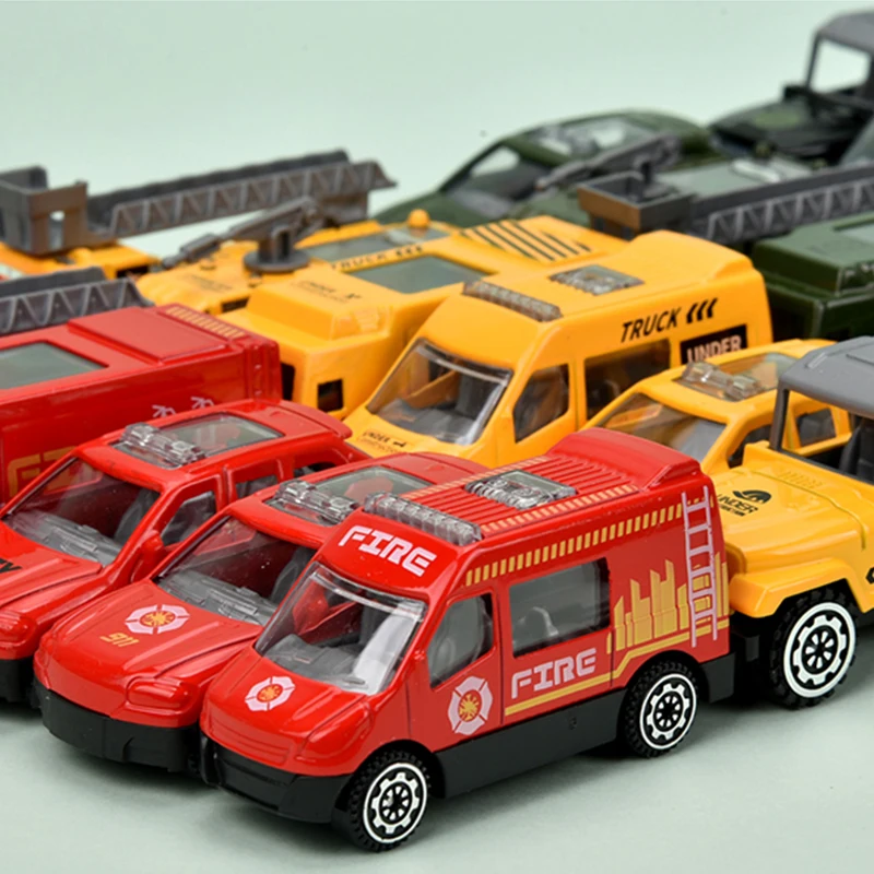 Fire-fighting Theme Alloy Car Toys, with Roadblocks and Maps, Children's Educational Toy Cars, Recognizing Road Signs, Engineeri