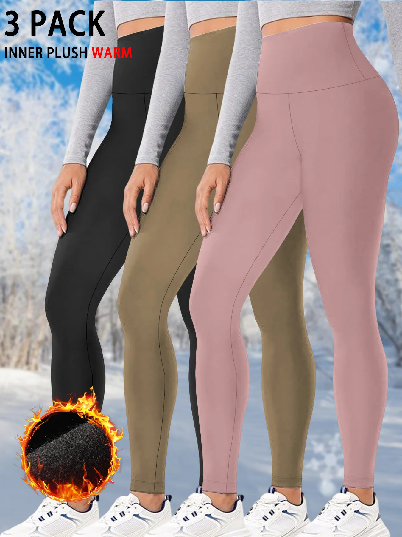 

3-Pack of Women‘s Soft Yoga Pants: High Waisted, Thermal Fleece Lined, Thick Warm Winter Leggings.