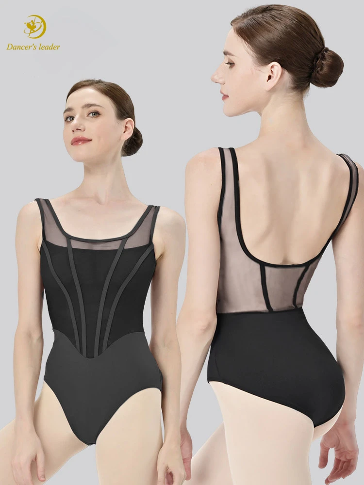 

Ballet Jumpsuit With Fishbone Inspired Lines, Mesh Stitching, Professional Adult Feminine Style, Slimming Dance Yoga Costume