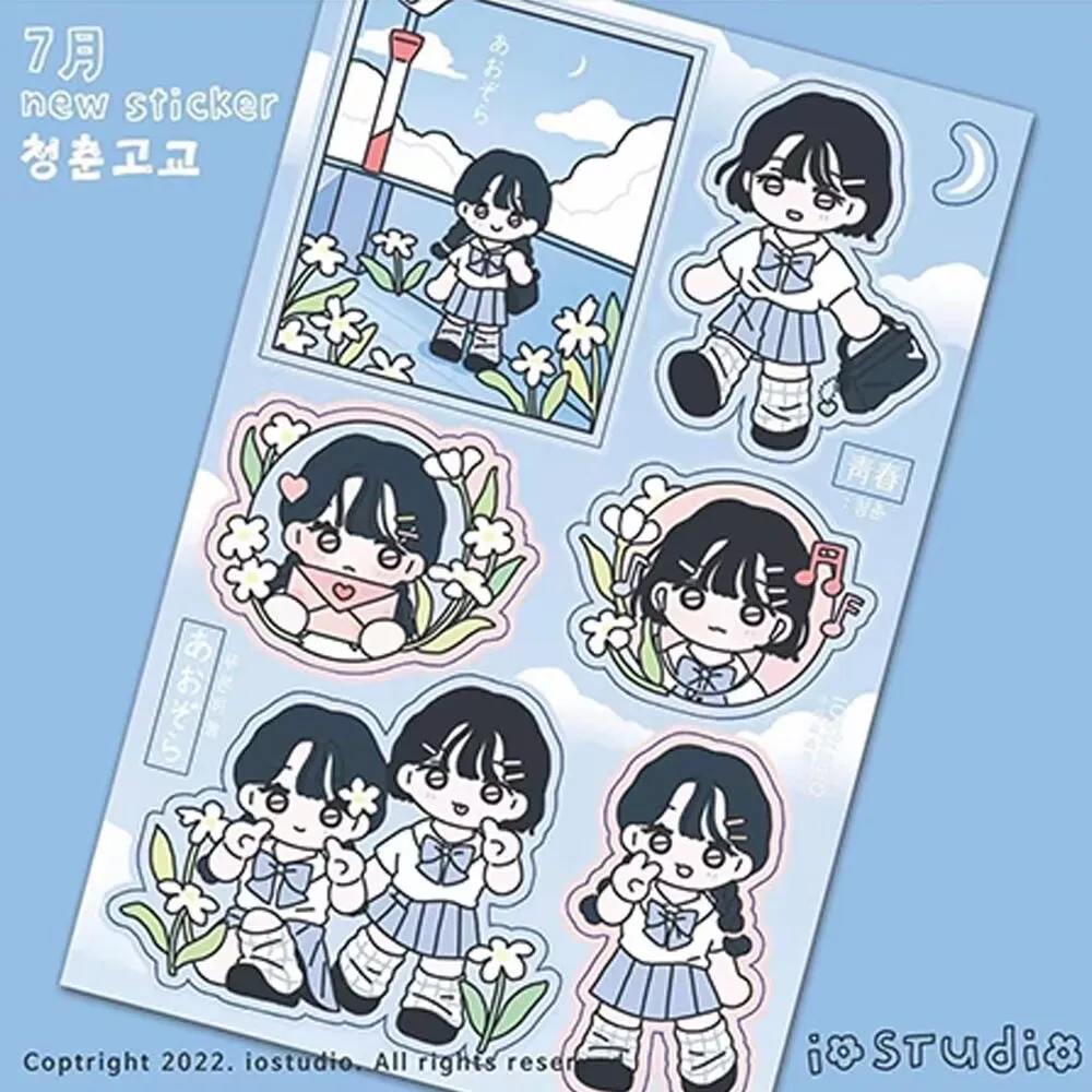 1/5Pcs Cartoon Girl 1 Korean Flat Q-Version Character Stickers Hand Account DIY Material Decorative Stickers Ins High Beauty view 6