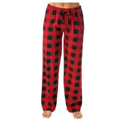 Combhasaki Womens Y2K Christmas Pajama Pants Classic Buffalo Plaid Print Drawstring Elastic Waist Sleep Loungewear Long Trousers