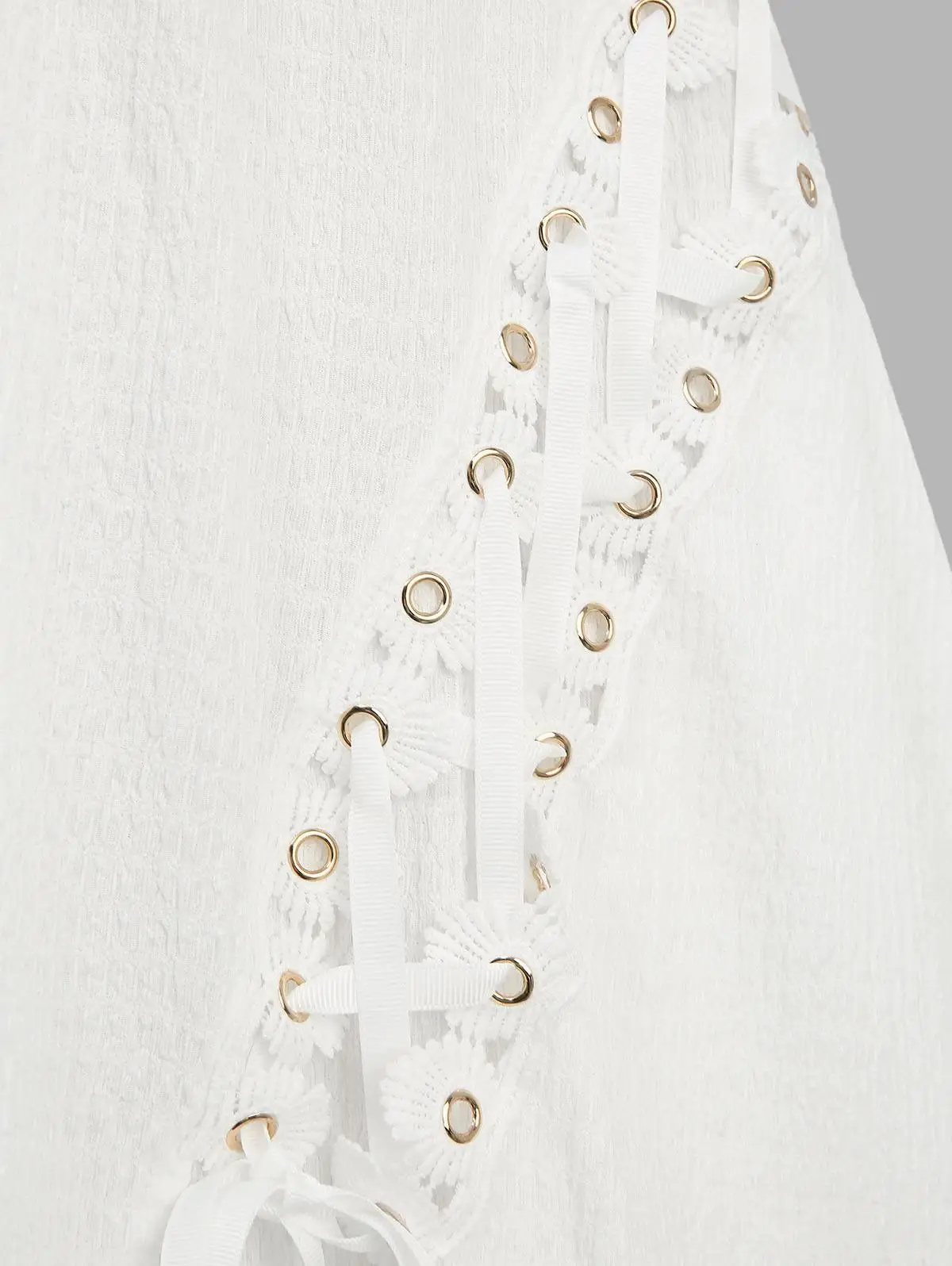 S-3XL 新品 ホワイト アシンメトリー タンクドレス レースアップ グロメット レーストリム シェルバックル フリル レディース サマーファッションドレス