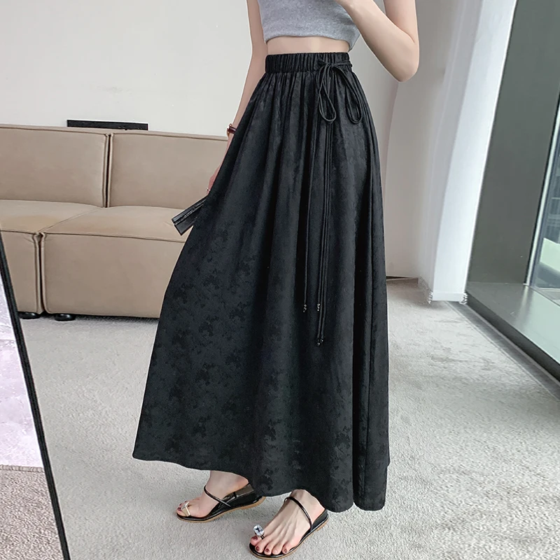 High Waist Jacquard Traf Mid-Length A-Line Skirt for Women Loose Umbrella Skirt Extra Long Jupe Faldas Style
