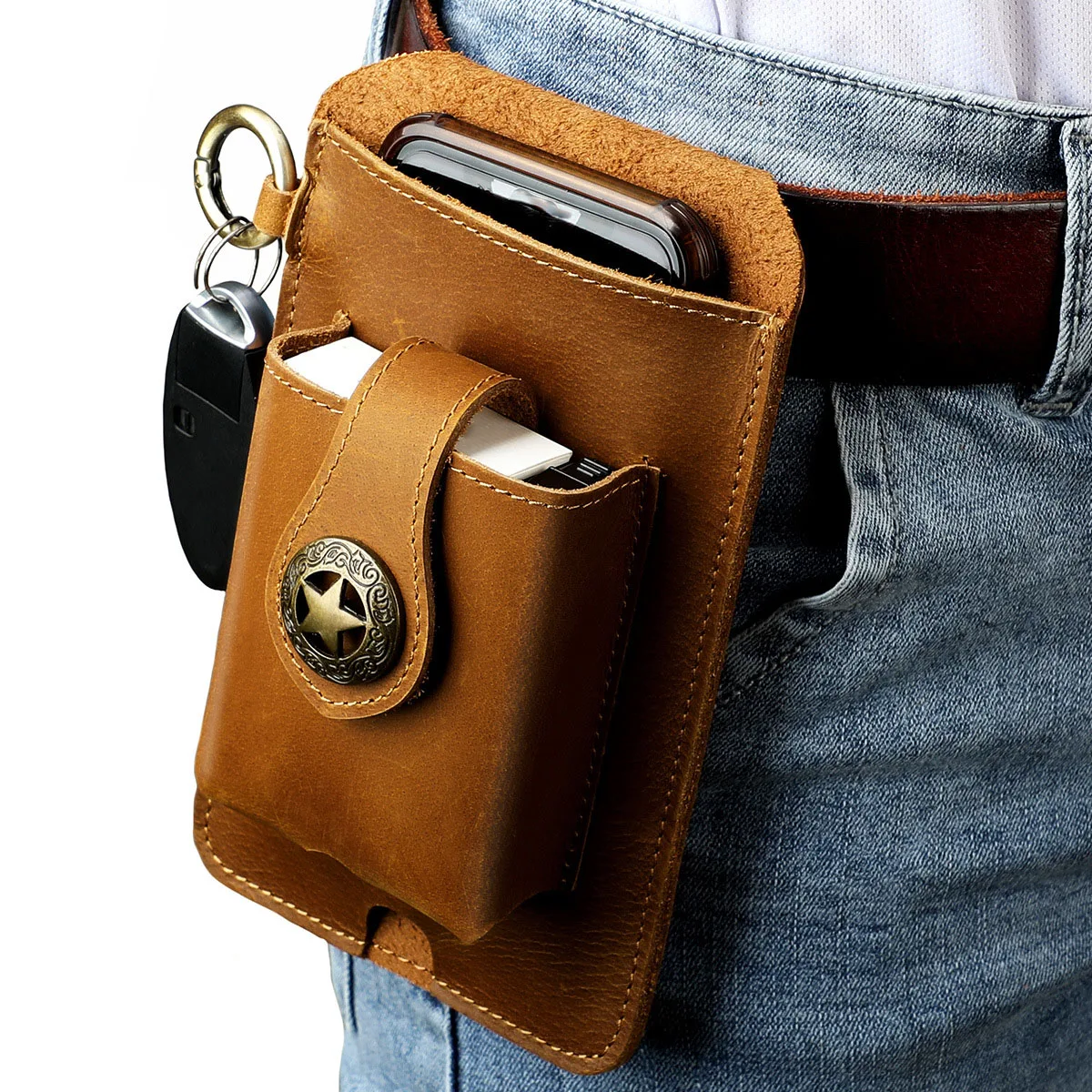 

Genuine Leather Mobile Phone Waist Bag Outdoor Sports Waist Bag Working Mobile Phone Bag Men's Cigarette Waist Bag