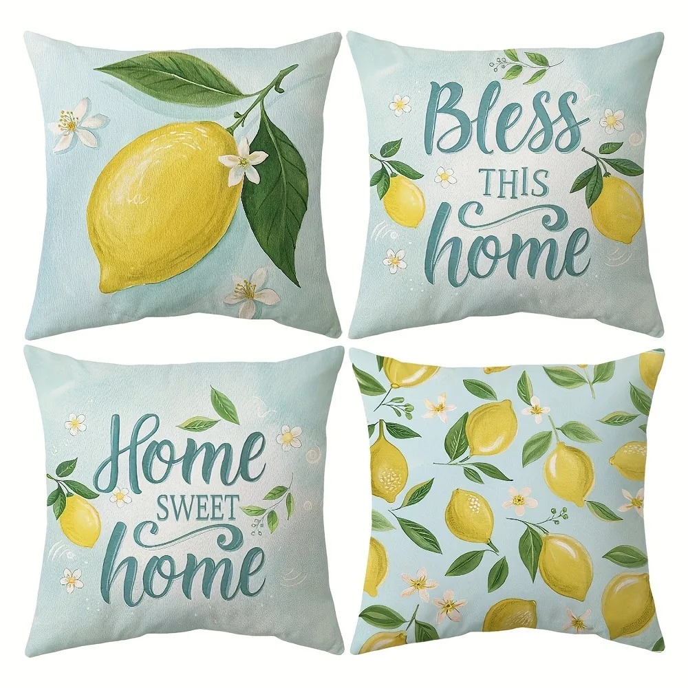 Short plush material pillowcaseLemon - themed Home Blessing Pillow CoversLiving room sofa cushion cover, soft and comfortable, b