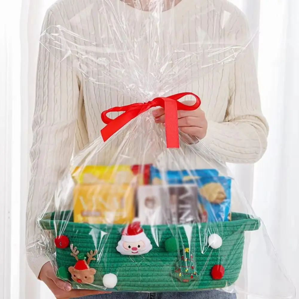 Large Capacity Christmas Gift Basket Cotton Rope Green Red Gift Storage Basket Cartoon Universal Candy Basket