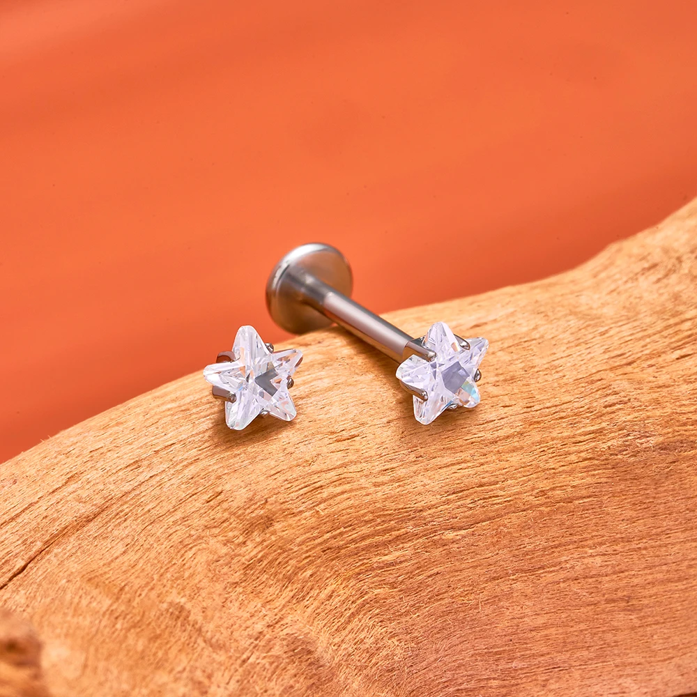 ASTM F136 Titan 16G fünfzackiger Stern CZ Knorpel Helix Ohrring Trinity CZ Tragus Ohrstecker Muschel Ohrläppchen Lippenpiercing Schmuck – Detail 7