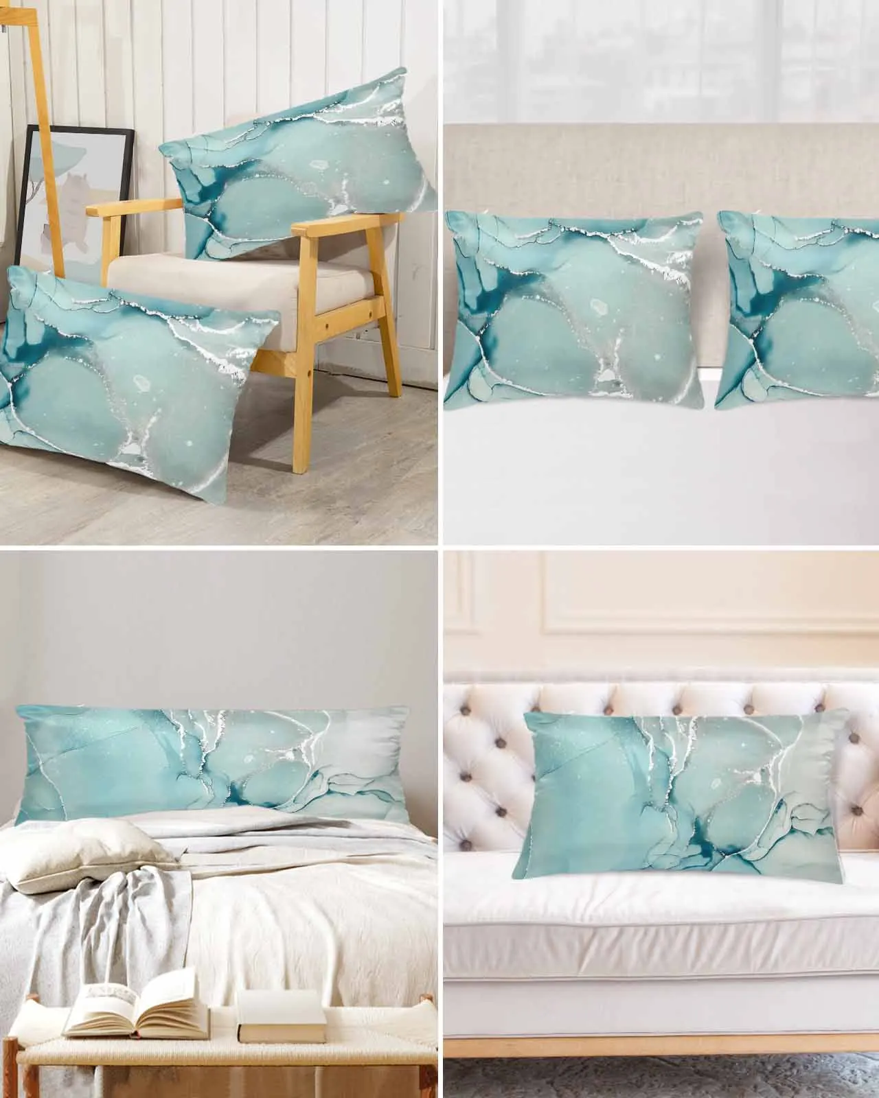 

Marble Aqua Bed Satin Pillowcase Modern Sofa Pillow Cover Case Bedroom Satin Cushion Covers Home Decor