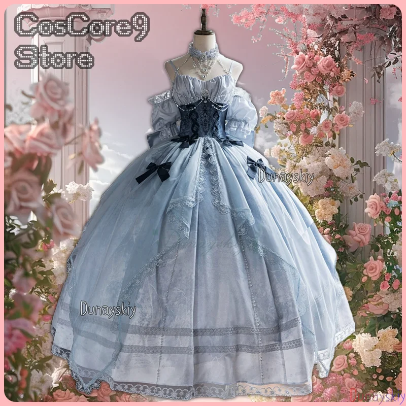 

Вечернее платье Золушки, юбка, платье Лолиты, свадебное платье принцессы, элегантное длинное синее платье с пышными рукавами, карнавал, Хэллоуин