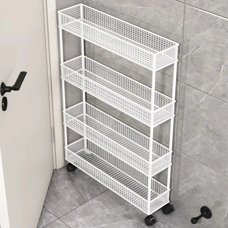 Bookshelf Storage Rack Floor To Floor Narrow Seam Storage Cabinet Ultra Narrow Storage Rack Movable Simple Bookshelf with Gaps