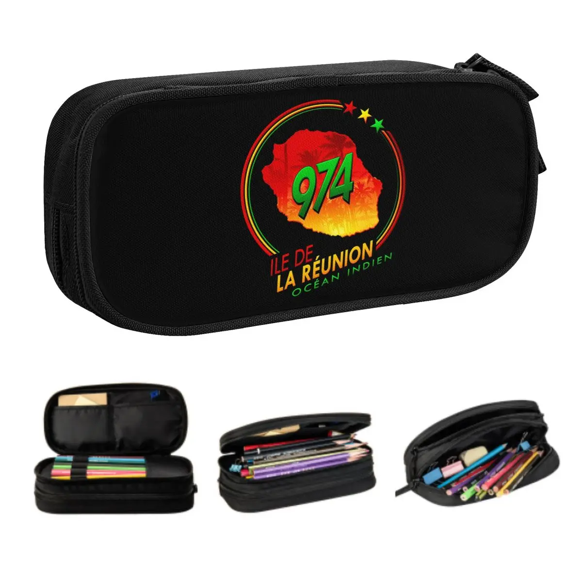 Custom 974 Reunion Island Pencil Cases for Boys Gilrs Large Storage Ile De La Reunion Pen Bag Box School Supplies