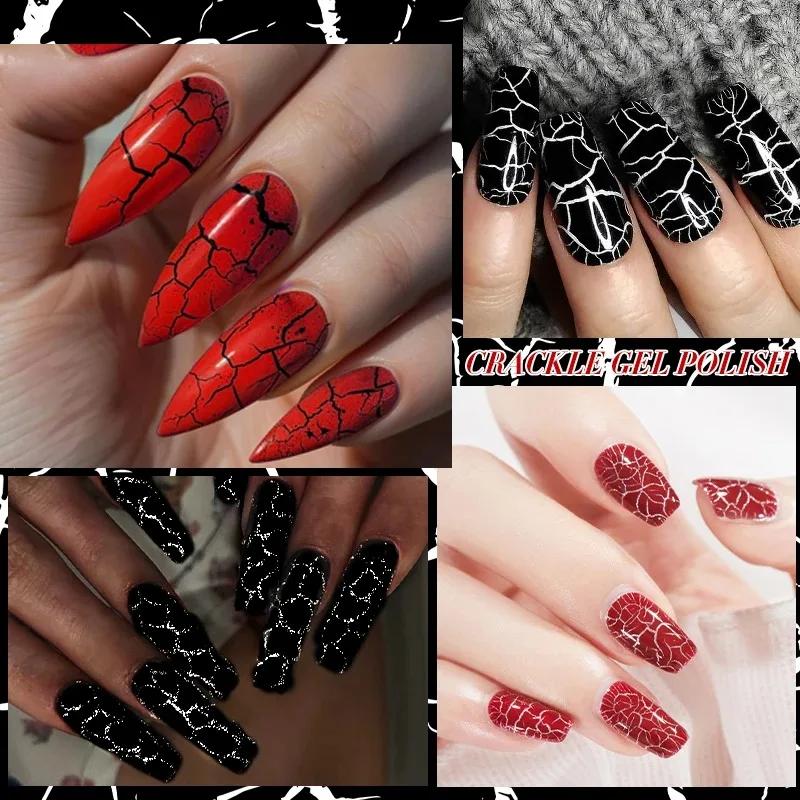 Weiß Schwarz Crackle Gel Nagellack Cracking Nail Gel Quick Dry Nail Art Lacke Hybrid Semi Permanent Soak Off Base Top Coat