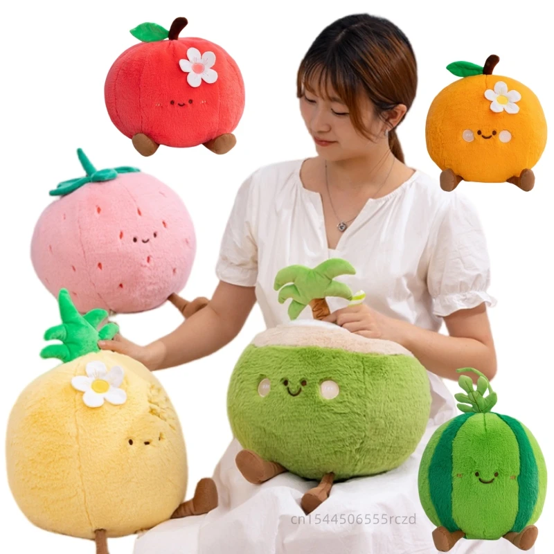 

30cm Cartoon Soft Round Fruit Plush Doll Pillow Watermelon Apple Strawberry Orange Pineapple Coconut Plush Toy Bedroom Decor