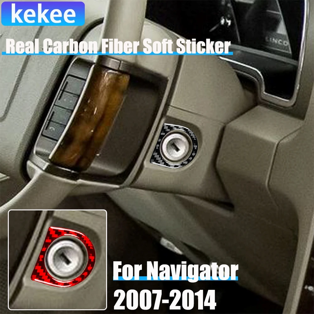 Real Carbon Fiber Car Accessories Key Hole Engine Start Decorative Trim Cover Soft Sticker For Lincoln Navigator 2007-2014