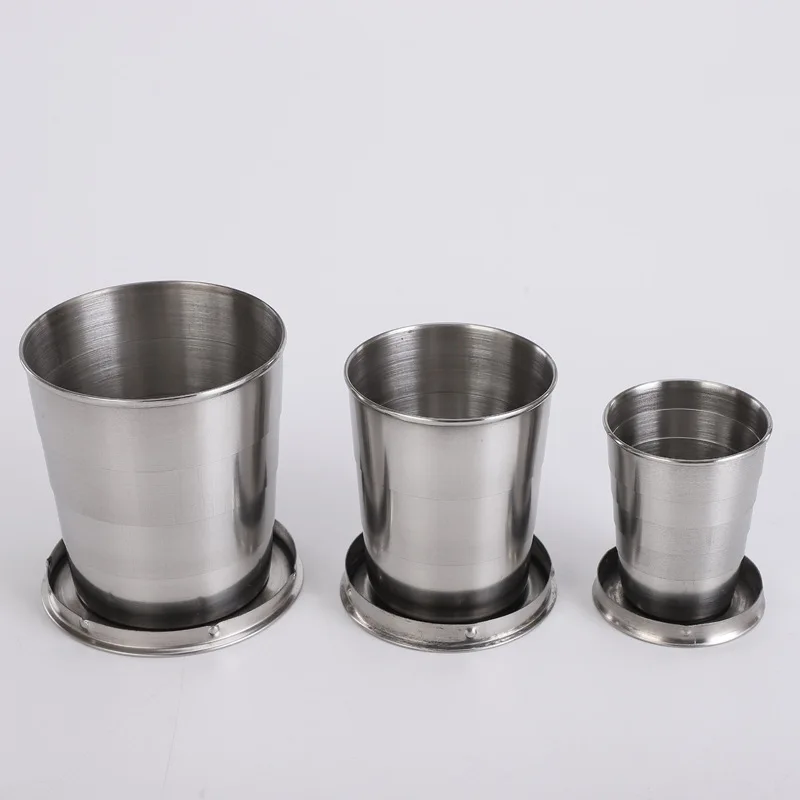 Stainless Steel Travel Carry-On Outdoor Wine Glass Portable Telescopic Water Cup Folding Wine Teacup Large Small And Medium-Size