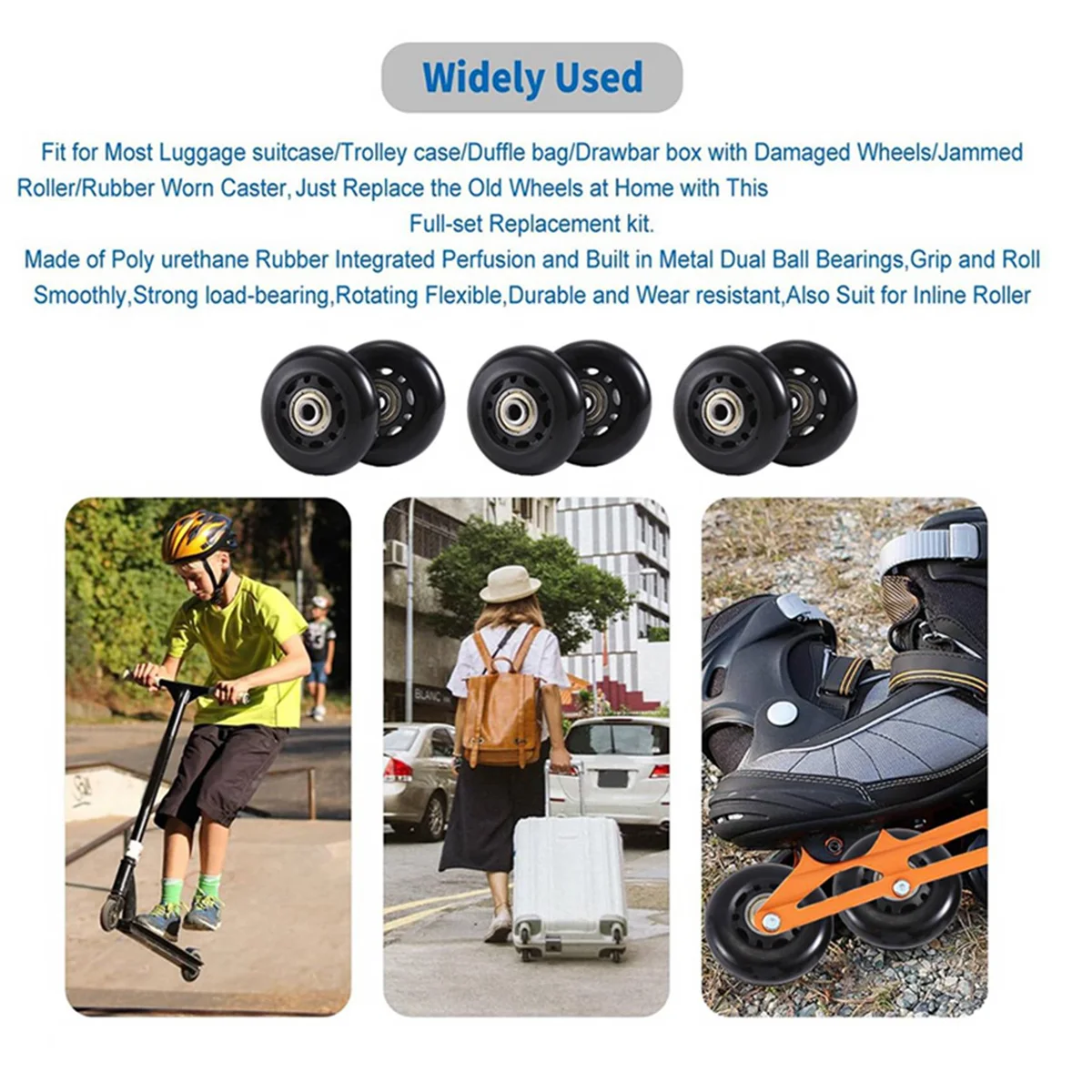 ABQR 60x18 мм, набор из 2 сменных колес для чемодана, поворотные колеса из искусственной кожи, комплекты для ремонта подшипников из углеродистой стали